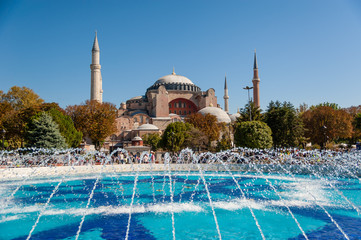 Naklejka premium Hagia Sophia and fountain