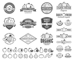 Fruits and Vegetables Logos, Labels, Fruits and Vegetables Icons