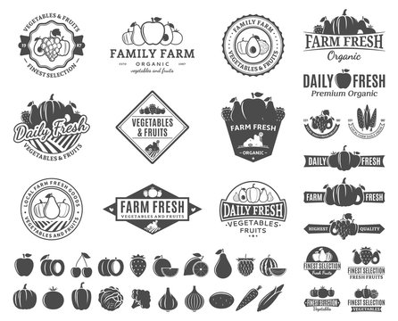 Fruits and Vegetables Logos, Labels, Fruits and Vegetables Icons
