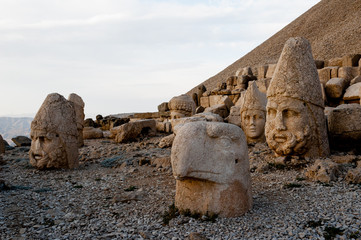 Carved head statues at Mount Nemrut in Turkey.