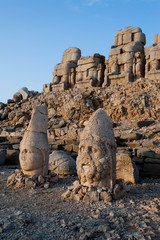 Carved head statues at Mount Nemrut in Turkey.
