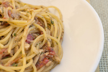 Spaghetti with fish