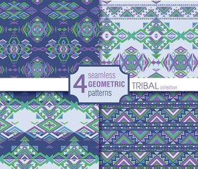 Set of four ethnic seamless patterns.