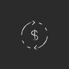 Dollar symbol with arrows icon drawn in chalk.