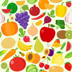 Fototapeta na wymiar Fruits and Vegetables Seamless Pattern