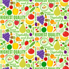 Typographic vector fruits and vegetables seamless pattern or bac