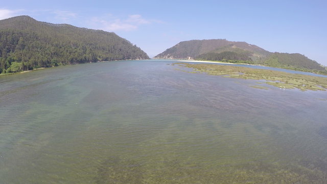 Aerial footage Ria Tina Minor. Nansa River mouth. Municipality of Val de San Vicente, Cantabria. 