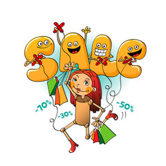 Funny characters of sale: letters manipulate the sales on white background