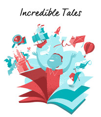 Fototapeta premium Libro d'avventura e storie incredibili
