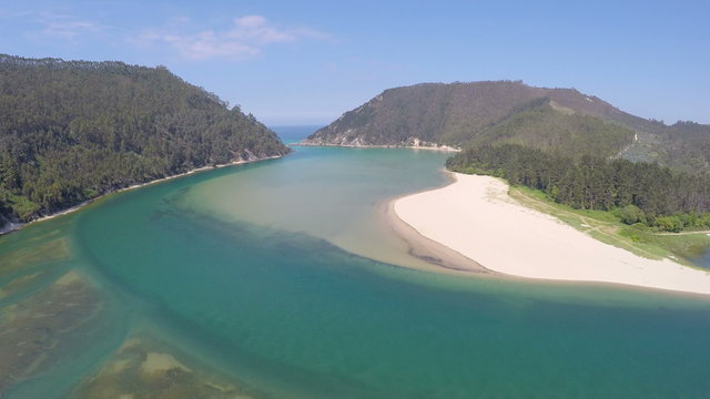 Aerial footage Ria Tina Minor. Nansa River mouth. Municipality of Val de San Vicente, Cantabria. 