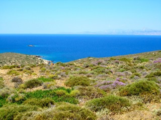 Blue sea and sky with wild nature in Ios, Greece