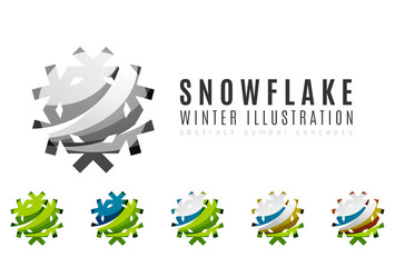 Set of abstract colorful snowflake logo icons, winter concepts