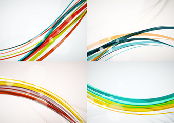 Set of abstract backgrounds. Curve wave lines with light and