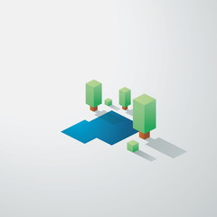 Minimalistic nature landscape background. Low poly isometric