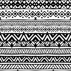 Black and white ethnic mexican tribal stripes seamless pattern