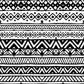 Black and white ethnic mexican tribal stripes seamless pattern