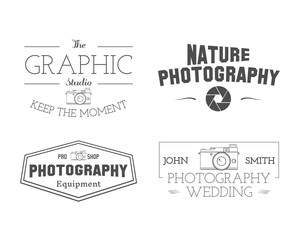Photographer Badges and Labels in Vintage Style. Simple Line