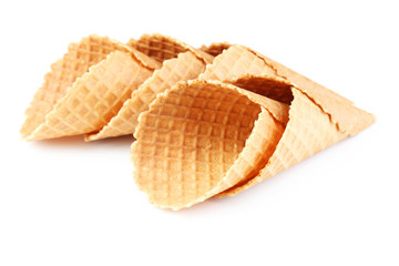 Empty wafer cup for ice cream isolated on white