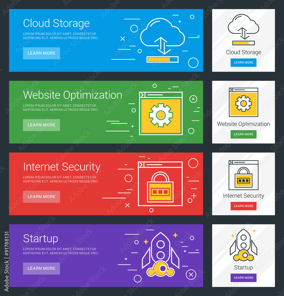 Wall mural cloud storage. website optimization. internet security. startup. flat design concept. set of vector 