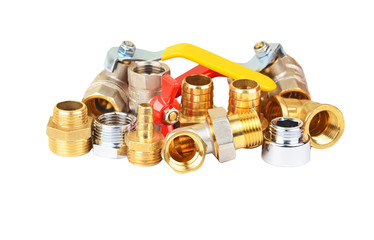 Plumbing fitting and ball valve, isolated on white background