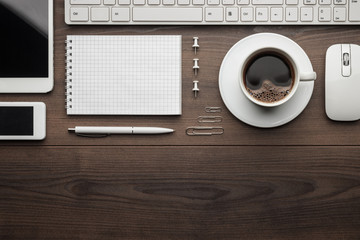overhead of essential office objects in order with copy space
