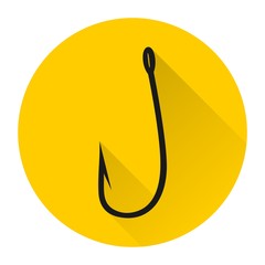 Fish hook icon with long shadow