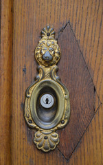 Ancient padlock at a wooden door