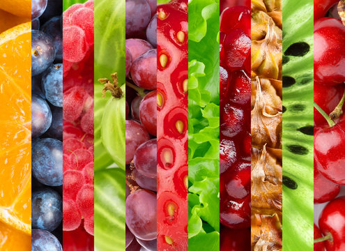  Collage with different fruits and berries