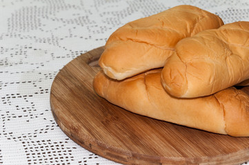 Bun rolls pastry sandwich on the wooden board