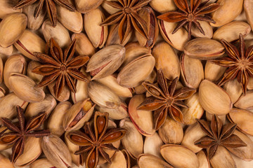 salted pistachios and bright brown star anise