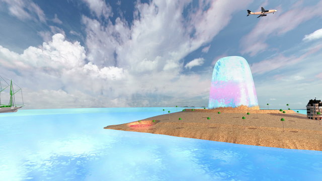 lava Island with lava inside glass tower at daylight