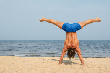 Man during workout on the beach