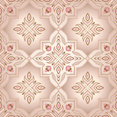 Vintage pink seamless texture on beige in Victorian style,