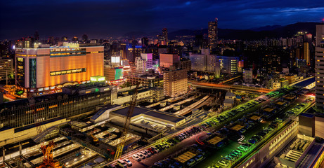 City night skyline of Hiroshima Japan