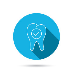 Check tooth icon. Stomatology sign.