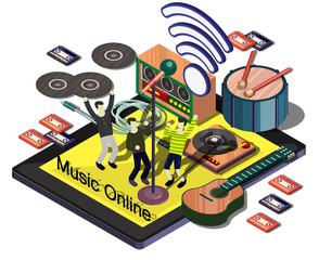 illustration of info graphic music online concept in isometric graphic