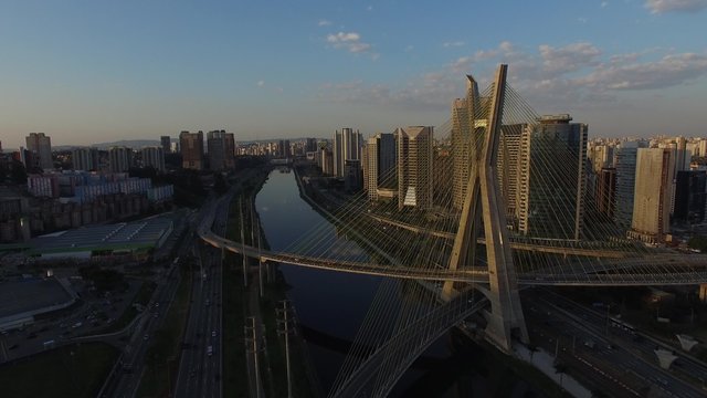Aerial View of the Ponte Estaiada and Skyscrapers in Sao Paulo, Brazil