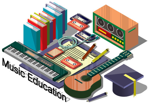 illustration of info graphic music education concept in isometric graphic