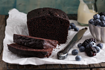 Chocolate loaf cake sliced 