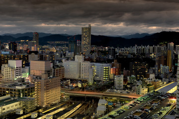 Fototapeta na wymiar Night skyline over Hiroshima Japan