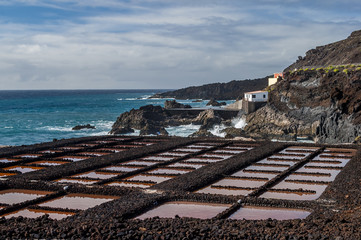 Saltpans and lighthouse of Punta en Faro de de Fuencaliente in the south of the island La Palma,...