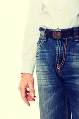 Close up on men in jeans trousers 