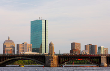 Fototapeta na wymiar Boston Skyline Showing Charles River and John Hancock Building at Sunset 