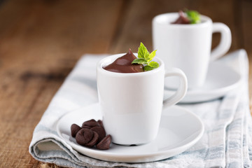 Chocolate pudding in small cups