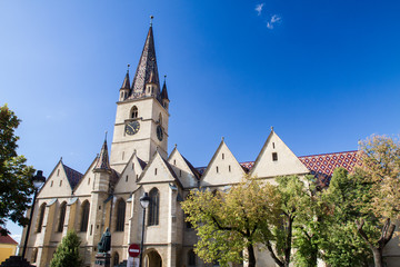 Fototapeta premium Evangelical Cathedral in the center of Sibiu, city designated the European Capital of Culture for the year 2007. Sibiu, Romania on 09 September 2015