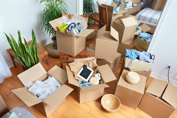 Moving boxes in new house.