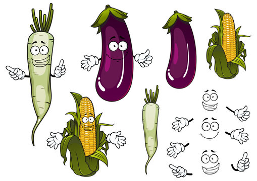 Corn cob, daikon and eggplant vegetables