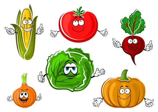 Happy autumnal vegetable cartoon characters