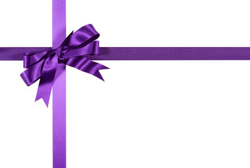 Purple gift ribbon and bow border frame isolated on white background photo