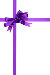 Purple gift ribbon and bow border frame isolated on white background photo vertical